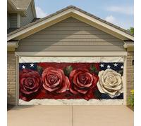 Couverture de porte de garage motif rose patriotique rouge et blanc - Grande bannière de garage - Décoration artistique pour le jour de l'indépendance - Décoration de vacances d'été - 400 x 180 cm