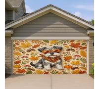 Couverture de porte de garage motif schnauzer d'automne 1,8 x 4 m, motif rétro d'automne découpé en papier pour intérieur et extérieur, décoration murale, feuille d'érable, fond de photo à suspendre