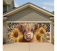 Couverture de porte de garage motif tournesol pastoral, grande bannière rustique d'animaux de ferme, décoration intérieure et extérieure d'été, 397 x 180 cm