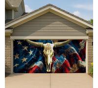 Couverture de porte de garage occidentale rustique, grande bannière patriotique, décoration de fond d'extérieur vintage en forme de tête de mort, fête d'été, 397 x 180 cm