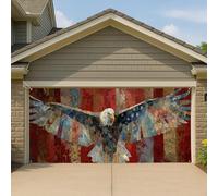 Couverture de porte de garage patriotique à motif aigle à tête blanche, grande bannière d'animaux américains, décoration extérieure pour le jour de l'indépendance, 397 x 180 cm