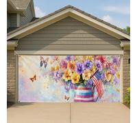 Couverture de porte de garage patriotique à motif floral aquarelle papillon d'été grande bannière de garage, décoration intérieure et extérieure de fête 397 x 180 cm