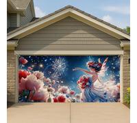 Couverture de porte de garage patriotique à motif floral fantastique, grande bannière de feu d'artifice pour jardin, décoration d'été, intérieur et extérieur, vacances, fond de fête, 397 x 180 cm