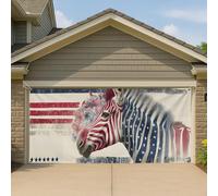 Couverture de porte de garage patriotique à motif floral zèbre, grande bannière de style américain, décoration d'intérieur et d'extérieur, 397 x 180 cm