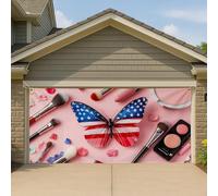 Couverture de porte de garage patriotique américain papillon 2,1 x 4,9 m, grand art mural, décoration de style maquillage glamour, fond de fête en plein air, jour de l'indépendance, 397 x 180 cm