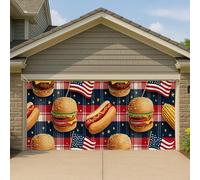 Couverture de porte de garage patriotique américaine, grande bannière de nourriture en plein air, décoration de pique-nique, barbecue d'été et décoration de fête du 4 juillet 397 x 180 cm
