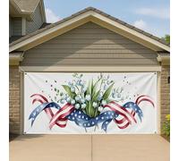 Couverture de porte de garage patriotique Americana, motif floral enchanteur muguet, grande bannière de garage, décoration de fond de fête d'été en plein air, 400 x 180 cm