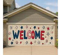 Couverture de porte de garage patriotique avec étoiles bleues et rouges - Grande bannière de garage - Décoration d'été intérieure et extérieure - 397 x 180 cm