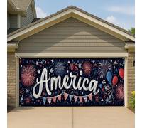 Couverture de porte de garage patriotique, bannière d'extérieur festive et étoilée, décoration d'allée pour événements du jour de l'indépendance des États-Unis, 397 x 180 cm