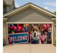 Couverture de porte de garage patriotique bienvenue rouge, blanc et bleu, grande bannière de garage, décoration de fête extérieure indépendance des États-Unis, fond de décoration de fête 400 x 180 cm