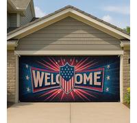 Couverture de porte de garage patriotique bienvenue rouge et bleu, bannière élégante, décoration de fond de fête intérieure et extérieure, fête de l'indépendance d'été, 397 x 180 cm