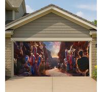 Couverture de porte de garage patriotique cactus rouge, blanc, bleu, désert, canyon, grande bannière de garage, décoration de fond pour fête de l'indépendance d'été, 397 x 180 cm