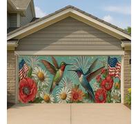 Couverture de porte de garage patriotique colibri - Grande bannière de garage vintage et animée - Décoration saisonnière d'été et jour de l'indépendance - Décoration extérieure - 397 x 180 cm