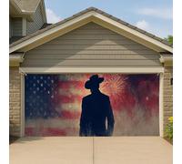 Couverture de porte de garage patriotique cowboy américain, grande bannière occidentale vintage, décorations de fête d'intérieur et d'extérieur, jour de l'indépendance, 397 x 180 cm