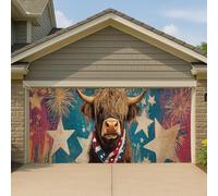 Couverture de porte de garage patriotique des Highlands - Grande bannière animale - Décoration de jardin - Fête de l'indépendance d'été - 395 x 180 cm