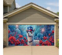 Couverture de porte de garage patriotique en alpaga bleu étoilé vintage animal grande bannière de garage, décoration d'été intérieure et extérieure 4 juillet 400 x 180 cm