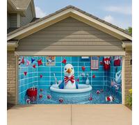 Couverture de porte de garage patriotique en forme de canard bleu rétro américain, grande bannière de garage intérieur ou extérieur 400 x 180 cm