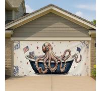 Couverture de porte de garage patriotique en forme de pieuvre nautique, Americana Independence, grande bannière de garage, décoration extérieure d'été du 4 juillet, 400 x 180 cm