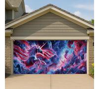 Couverture de porte de garage patriotique galaxie licorne fantastique, grande bannière de garage mystique décorative, toute l'année, fond intérieur et extérieur, 397 x 180 cm