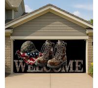 Couverture de porte de garage patriotique militaire, grande bannière de bienvenue avec casque de bottes de l'armée, décoration d'intérieur extérieure pour le jour du mémorial 397 x 180 cm