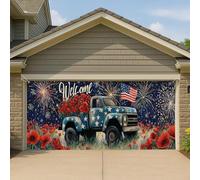 Couverture de porte de garage patriotique - Motif floral vintage - Grandes bannières de garage - Décoration de fête d'été en plein air - 397 x 180 cm