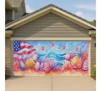 Couverture de porte de garage patriotique nautique - Grande bannière de garage, décoration extérieure de plage et de maison, décorations de jour de l'indépendance d'été, 397 x 180 cm