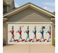 Couverture de porte de garage patriotique - Rouge et bleu - Grande bannière de garage musicale vintage - Décoration d'été intérieure et extérieure pour fête de l'indépendance - 397 x 180 cm