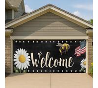 Couverture de porte de garage patriotique vintage Americana noire - Grande bannière de garage - Décoration d'été intérieure et extérieure - 397 x 180 cm