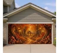 Couverture de porte de garage pour arbre, lanterne rustique fantaisie, champignon, orange, bannière de porte de garage, décoration d'intérieur pour jardin, extérieur, fête intérieure, 397 x 180 cm