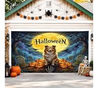 Couverture de porte de garage pour chien, citrouilles festives effrayantes, corbeaux d'Halloween, bannière de porte de garage orange, décoration d'intérieur pour jardin, cour, extérieur, toile de fond