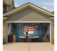 Couverture de porte de garage rustique Americana Âne, grande bannière de garage patriotique vintage, décoration d'intérieur extérieure, été et jour de l'indépendance, 400 x 180 cm