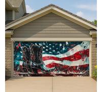 Couverture de porte de garage rustique, cowboy patriotique des États-Unis, grande bannière de garage, décoration de jour de l'indépendance en plein air, 397 x 180 cm