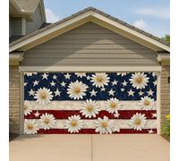 Couverture de porte de garage rustique patriotique marguerite vintage USA - Grande bannière de porte - Décoration d'été intérieure et extérieure - Décoration de fond de fête - 397 x 180 cm