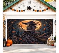 Couverture de porte de garage sorcière gothique avec feuilles mystiques pour Halloween, bannière de porte de garage noire, décoration d'intérieur pour cour, extérieur, toile de fond de fête, 400 x 180