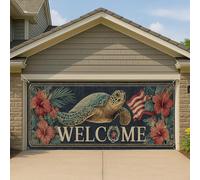 Couverture de porte de garage tortue de mer tropicale, grande bannière de style océanie, décoration d'été accueillante pour l'extérieur, 397 x 180 cm