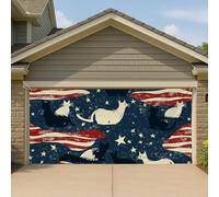 Couverture de porte de garage vintage avec chats américains, grande bannière d'animaux patriotiques, décoration de fête d'été intérieure et extérieure, 397 x 180 cm