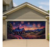 Couverture de porte de garage vintage avec feux d'artifice - Grande bannière panoramique de soirée - Décoration d'été extérieure - 397 x 180 cm