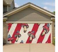 Couverture de porte de garage vintage champignon patriotique rouge Americana Grande bannière de garage, décorations d'extérieur d'été 4 juillet 400 x 180 cm