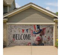 Couverture de porte de garage vintage en forme de cochon patriotique, grande bannière de bienvenue, décoration de maison classique, 397 x 180 cm