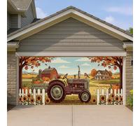 Couverture de porte de garage vintage en forme de tracteur agricole, décoration de paysage d'automne rustique, décoration d'intérieur de style campagnard, arrière-plan de festival de récolte en plein