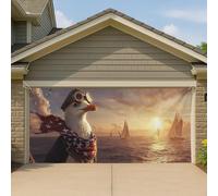 Couverture de porte de garage vintage nautique avec mouette, pilote océanique inspirant, grande bannière, décorations d'été, décoration de fête sur la plage, 397 x 180 cm
