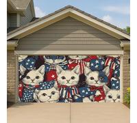 Couverture de porte de garage vintage patriotique avec chats - Grande bannière - Décoration intérieure et extérieure - 4 juillet - Décoration de fond de fête - 400 x 180 cm