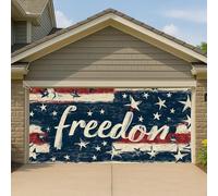 Couverture de porte de garage vintage patriotique avec étoiles et rayures, grande bannière de garage, décoration extérieure pour le jour de l'indépendance, 397 x 180 cm