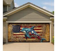 Couverture de porte de garage vintage patriotique dauphin rouge et bleu, grande bannière de garage, décoration d'été intérieure et extérieure américaine du 4 juillet, décoration de fond de fête 400 x