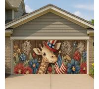 Couverture de porte de garage vintage patriotique girafe grande bannière rustique Americana Independence Day, décoration de fête d'été en plein air, 400 x 180 cm