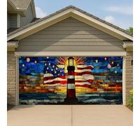 Couverture de porte de garage vintage phare américain, grande bannière artistique, décoration d'extérieur patriotique d'été, 397 x 180 cm