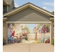 Couverture de porte de garage vintage pour maison de campagne, rouge cardinal vélo, grande bannière de garage, décoration de fond de fête de printemps extérieur, 397 x 180 cm