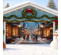 Couverture de porte de garage Winter Wonderland, bonhomme de neige coloré, décorations de vacances familiales, décoration de Noël festive intérieure et extérieure, 397 x 180 cm