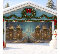 Couverture de porte de garage Winter Wonderland, château majestueux chemin enneigé, grandes décorations de porte de garage, décoration de fête de Noël pour l'intérieur et l'extérieur, 400 x 180 cm