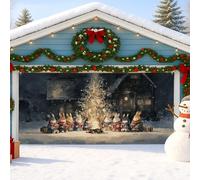 Couverture de porte de garage Winter Wonderland, décorations de Noël mignonnes en famille de lapins, 2,1 x 2,4 m, décoration de vacances extérieure, scène de Noël festive intérieure et extérieure, 397